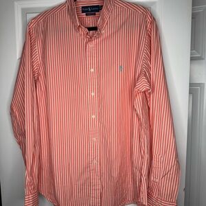 Ralph Lauren Men's Coral Striped Button Down Shirt